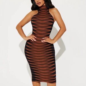 Fashion Nova Midi Dress Sleeveless Brown & Black Sz Large NWOT